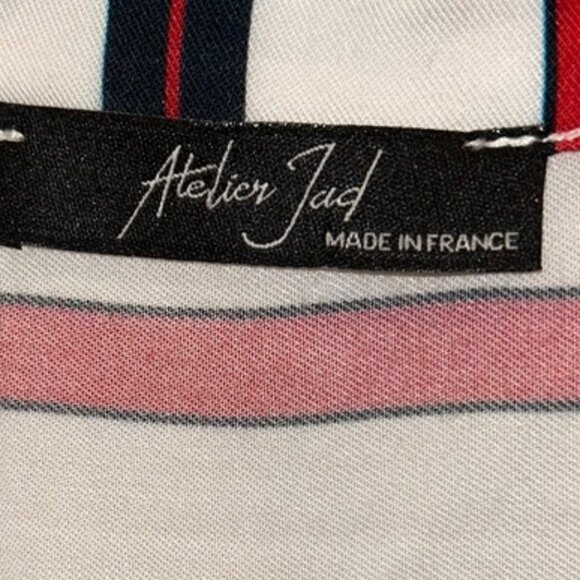 Atelier Jad Paris France red white blue striped dbl placard blouse top M - Picture 2 of 5